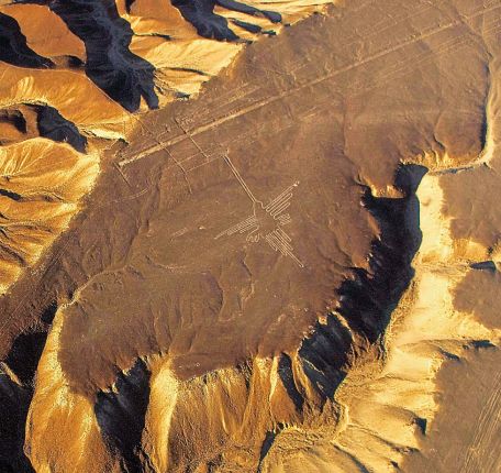 Hummingbird geoglyph on the Nazca desert.