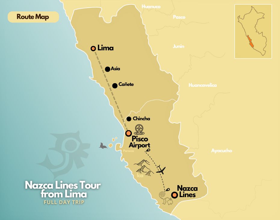 Route Map Nazca Lines Tour from Lima