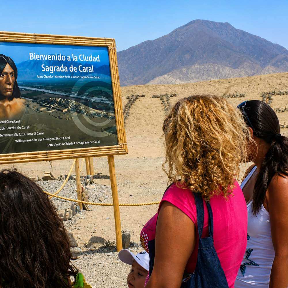 Visitors arriving at the Sacred City of Caral during the Tour to Caral from Lima, Peru’s oldest archaeological site.
