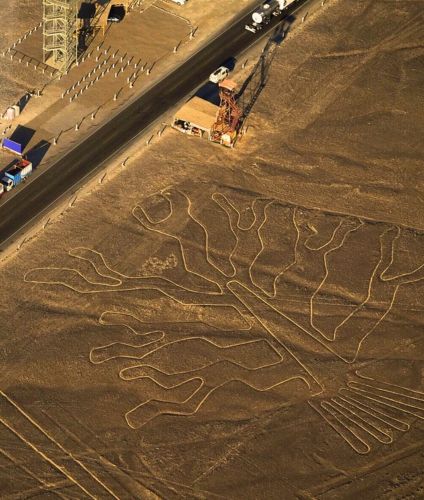 Flight over the Nazca Lines desert.