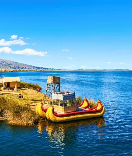 Visiting the Uros Floating Islands at the Lake Titicaca.