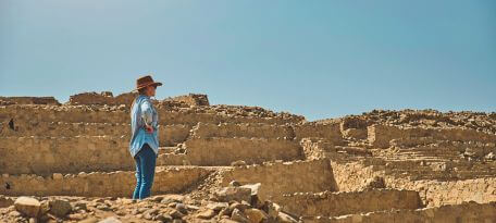 Visiting the ancient city of Caral in Peru.