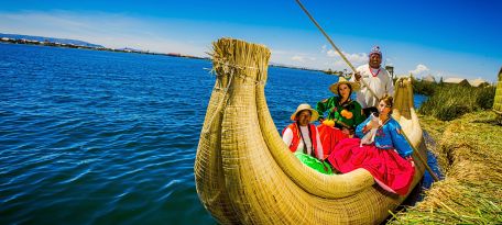 Tour to the Uros Floating Islands in Peru.