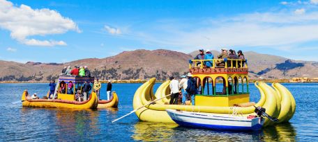 Visiting the Uros Floating Islands in Peru.