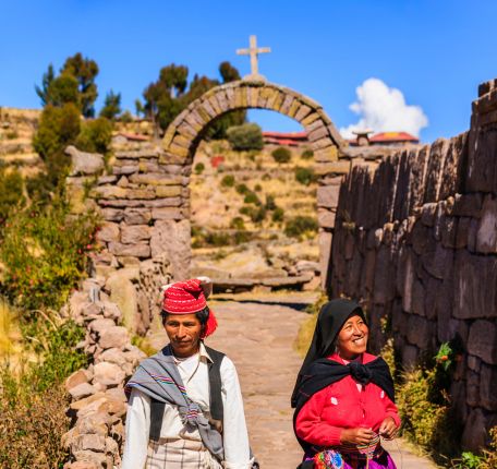 Visiting the Taquile Island on Lake Titicaca.
