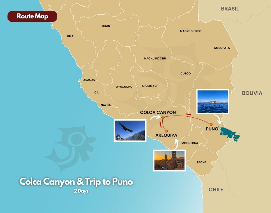 Map of the Colca Canyon Tour.