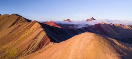 A panoramic view of Vinicunca, also known as Rainbow Mountain, Peru.
