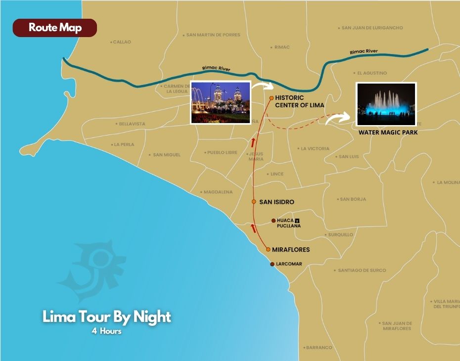 Route Map of the Lima Tour By Night