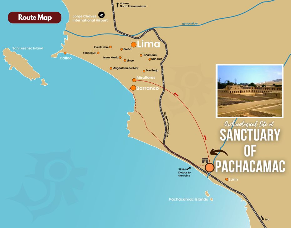 Route Map of the Tour to the Ruins Pachacamac