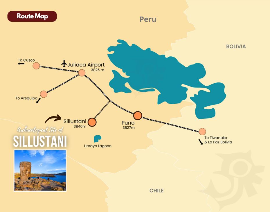 Route Map to Sillustani Burial Towers.