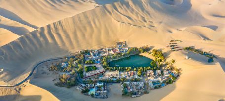 Aerial View of the Huacachina Lagoon in Ica Peru