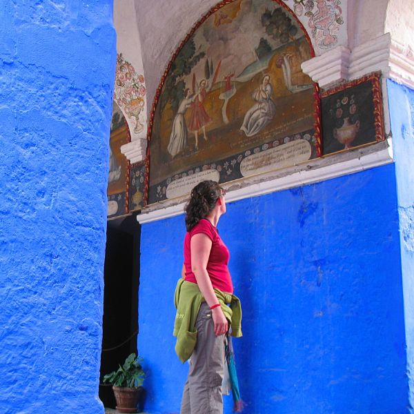 Exploring the interiors of the Santa Catalina Monastery in Arequipa.