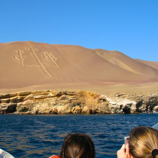 Candelabro geoglyph seen from the boat tour to the Ballestas Islands.
